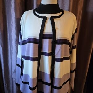 Dressbarn Black and Purple Striped Cardigan